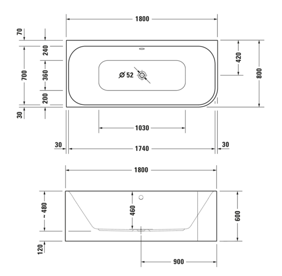 Ванна Duravit Happy D.2, 1800x800 мм, в левый угол, c двумя наклонами для спины, с интегрированной акриловой панелью и ножками, цвет белый - изображение 6