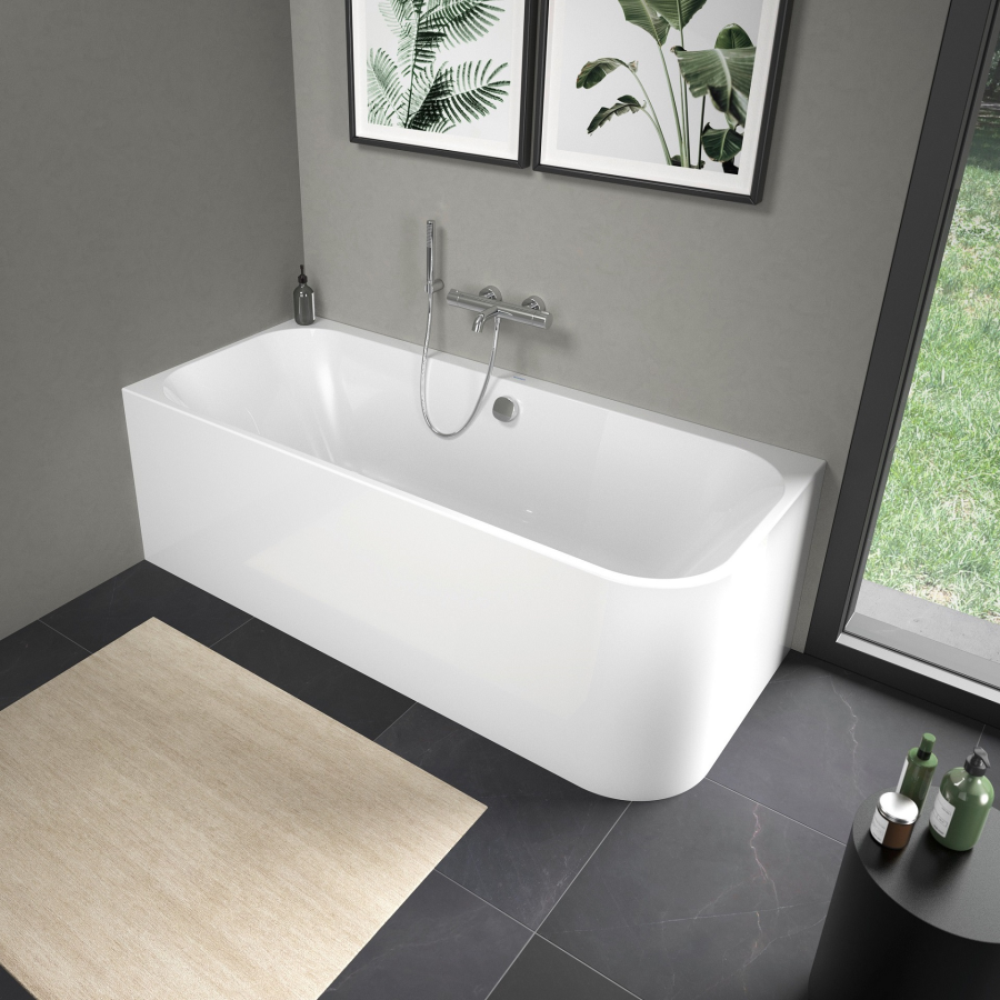Ванна Duravit Happy D.2, 1800x800 мм, в левый угол, c двумя наклонами для спины, с интегрированной акриловой панелью и ножками, цвет белый - изображение 3