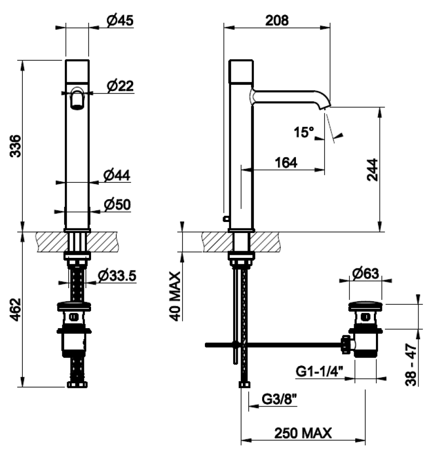 Смеситель для раковины Gessi Habito Intreccio, h336 мм, на 1 отверстие, излив 164 мм, с донным клапаном, цвет Copper Brushed PVD - изображение 1