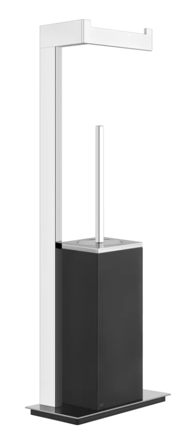 Стойка с бумагодержателем и ёршиком Gessi Rettangolo, h614 мм, напольная, цвет Black/Chrome
