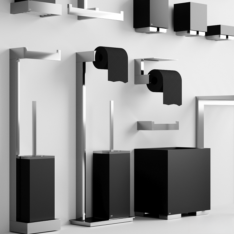 Стойка с бумагодержателем и ёршиком Gessi Rettangolo, h614 мм, напольная, цвет Black/Chrome - изображение 2