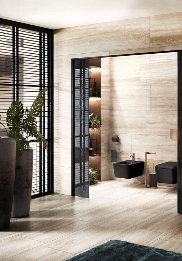 Стойка с бумагодержателем и ёршиком Gessi Rettangolo, h614 мм, напольная, цвет Black/Chrome - изображение 1