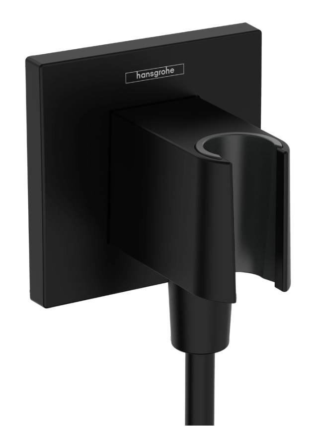 Шланговое подсоединение Hansgrohe Fixfit Porter E, со встроенным держателем лейки, с клапаном обратного тока воды, цвет чёрный матовый