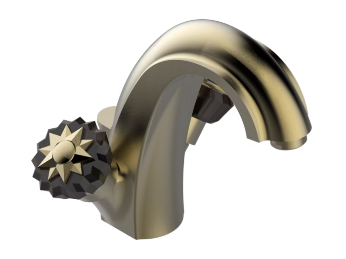 На изображении товар Смеситель THG Mille Nuits - Brume crystal, для раковины, на 1 отверстие, донный клапан, цвет матовая бронза от официального представителя в Москве