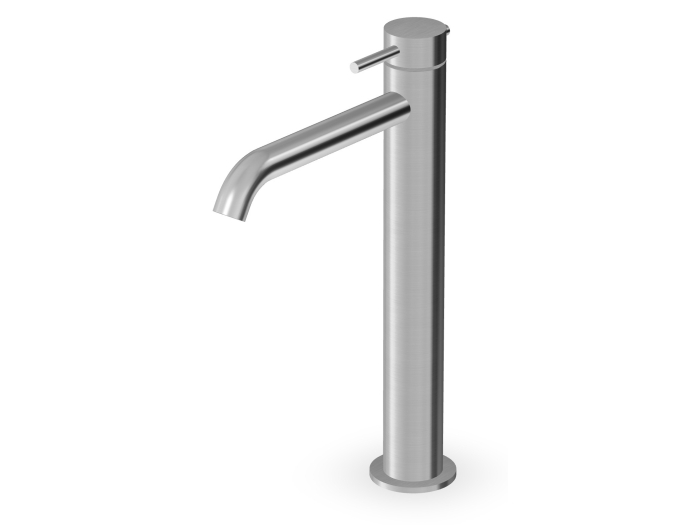 На изображении товар Смеситель для раковины Zucchetti Helm, однорычажный, высокий излив, аэратор, цвет сталь матовая нержавеющая от официального представителя в Москве