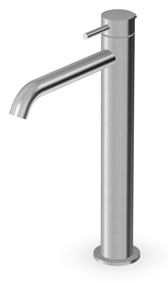Смеситель для раковины Zucchetti Helm, однорычажный, высокий излив, аэратор, цвет сталь матовая нержавеющая