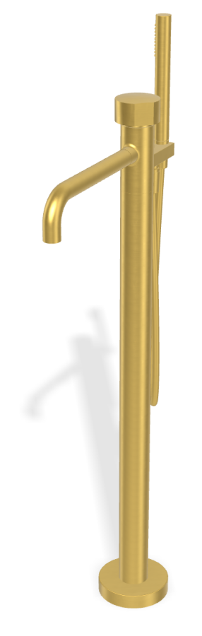 Смеситель для ванны Carlo Frattini SO, напольный, с гибким шлангом хромалюкс 1500 мм, переключателем, ручным душем, без ручек, внешняя часть, цвет брашированное золото
