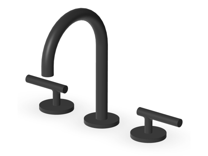 На изображении товар Смеситель для раковины Zucchetti Pan S, на 3 отверстия, с низким изливом и аэратором, цвет чёрный матовый от официального представителя в Москве