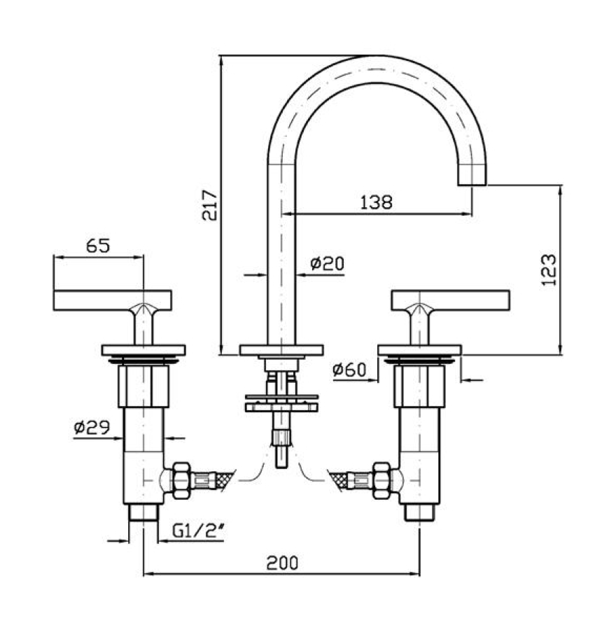 Смеситель для раковины Zucchetti Pan S, на 3 отверстия, с низким изливом и аэратором, цвет чёрный матовый - изображение 2