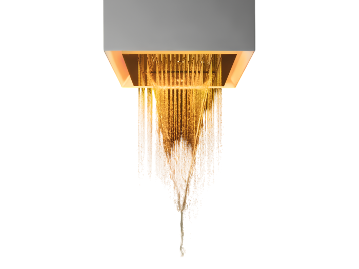 На изображении товар Верхний душ Gessi Afilo, 300x300 мм, многофункциональный, встраиваемый в потолок, с внешним боксом/заподлицо, с хромотерапией, скрытая часть, цвет Matte White от официального представителя в Москве