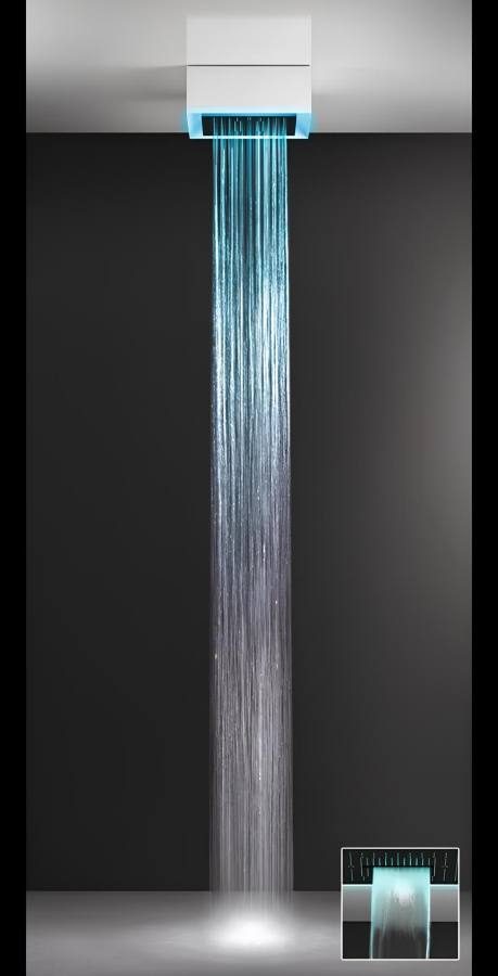 Верхний душ Gessi Afilo, 300x300 мм, многофункциональный, встраиваемый в потолок, с внешним боксом/заподлицо, с хромотерапией, скрытая часть, цвет Matte White - изображение 2