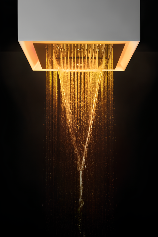 Верхний душ Gessi Afilo, 300x300 мм, многофункциональный, встраиваемый в потолок, с внешним боксом/заподлицо, с хромотерапией, скрытая часть, цвет Matte White