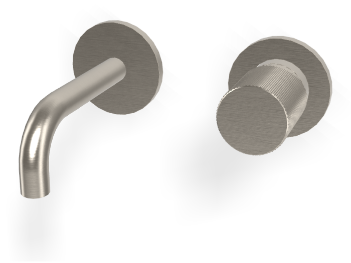 На изображении товар Смеситель для раковины Carlo Frattini Spillo Tech, ручка G Collection, настенный, с донным клапаном Click-Clack, излив 120 мм, внешняя часть, цвет никель брашированный от официального представителя в Москве