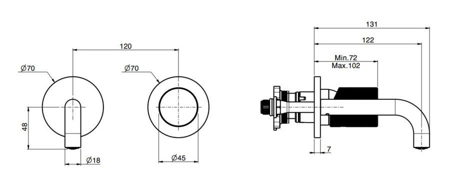 Смеситель для раковины Carlo Frattini Spillo Tech, ручка G Collection, настенный, с донным клапаном Click-Clack, излив 120 мм, внешняя часть, цвет никель брашированный - изображение 3