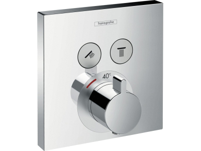 На изображении товар Термостатический смеситель для душа Hansgrohe ShowerSelect E, внешняя часть, для 2-х потребителей, цвет Хром от официального представителя в Москве