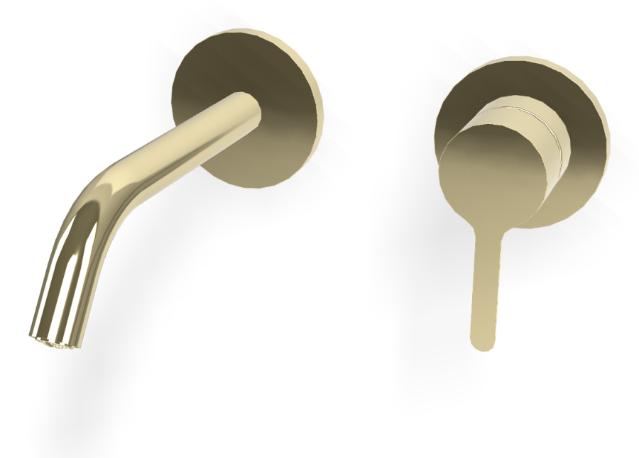 Carlo Frattini Snap смеситель для раковины, настенного монтажа, излив 150 мм, 2 гибких шланга, донный клапан Click-Clack, цвет шампань