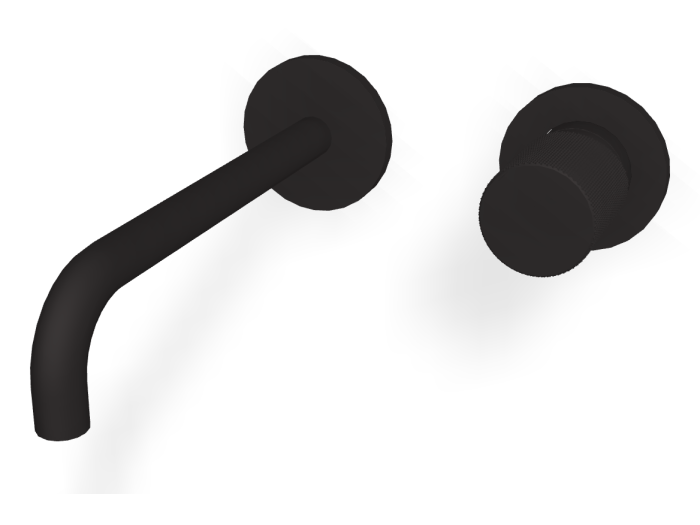 На изображении товар Смеситель для раковины Carlo Frattini Spillo Tech, ручка G Collection, настенный, с донным клапаном Click-Clack, излив 200 мм, внешняя часть, цвет чёрный матовый от официального представителя в Москве