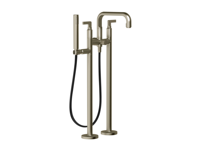 На изображении товар Смеситель Gessi Inciso, напольный, h877 мм, с душевой лейкой, для ванны, встраиваемый, цвет Finox Brushed Nickel от официального представителя в Москве