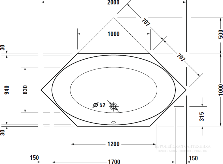 Ванна Duravit 2x3 встраиваемая, 2000х1000 мм, цвет белый - изображение 3