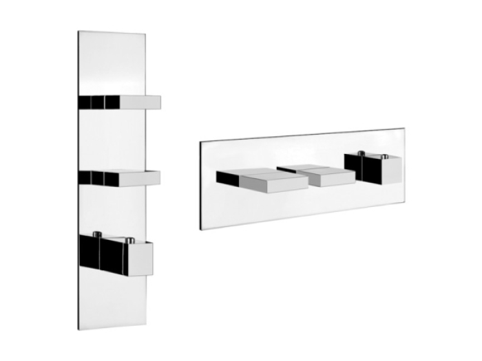 На изображении товар Термостат для душа/ванны Gessi Rettangolo, высокой производительности, 2 независимых выхода, вертикальная/горизонтальная установка, внешняя часть, цвет хром от официального представителя в Москве