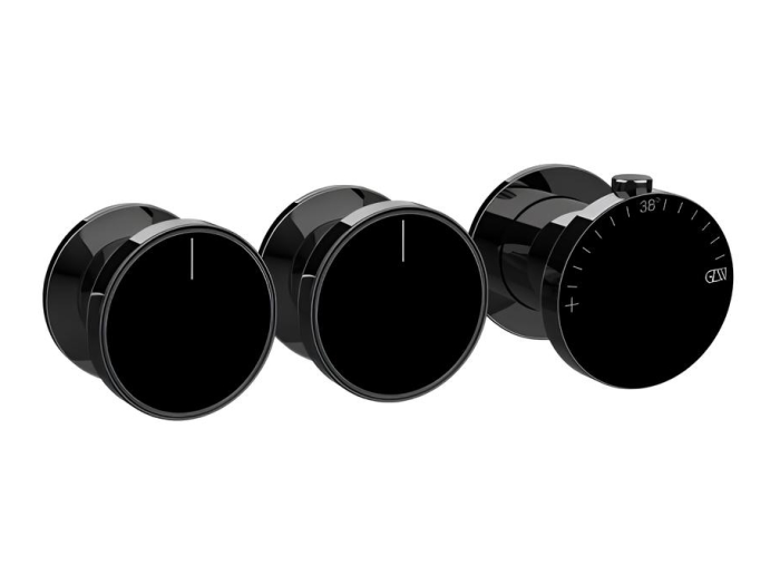 На изображении товар Термостат Gessi Origini, с 2 независимыми выходами, внешние части, цвет Black Metal PVD от официального представителя в Москве