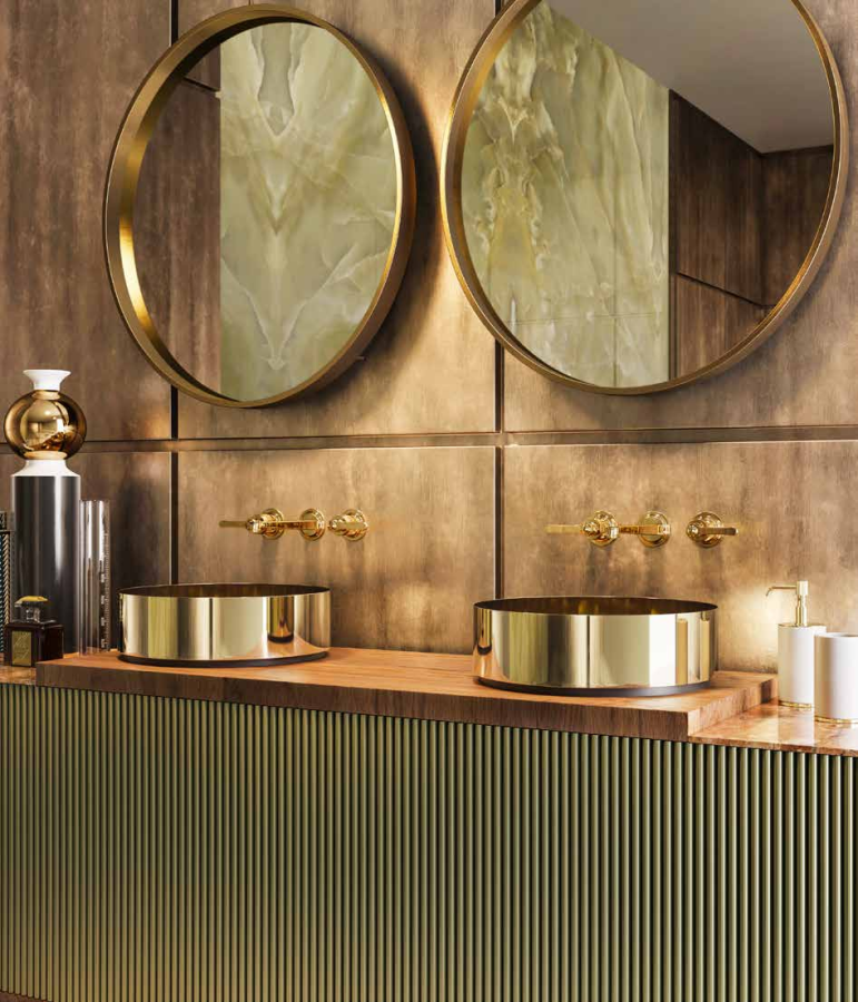 Смеситель для раковины Gessi Venti20, встраиваемый, на 3 отверстия, с длинным изливом, внешняя часть, цвет Brass PVD - изображение 1