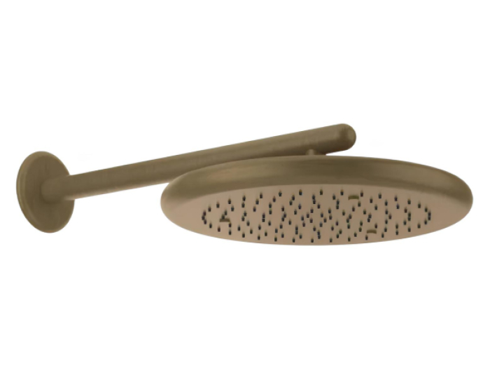 На изображении товар Верхний душ Gessi Goccia, шарнирный, с защитой от известкового налёта, Ø306 мм, цвет Antique Brass от официального представителя в Москве