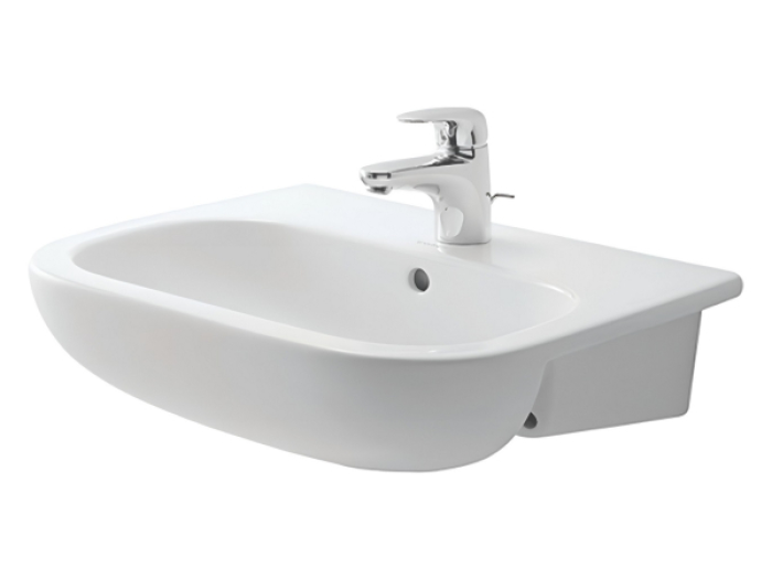На изображении товар Раковина Duravit D-Code, полувстраиваемая, 550х440 мм, 1 отверстие под смеситель, цвет белый от официального представителя в Москве