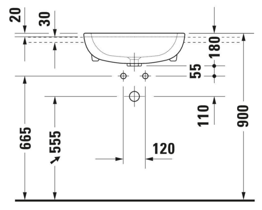Раковина Duravit D-Code, полувстраиваемая, 550х440 мм, 1 отверстие под смеситель, цвет белый - изображение 3