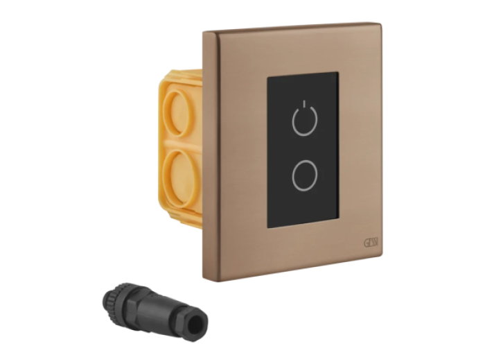 На изображении товар Сенсорная панель Gessi, для управления хромотерапией с IP-разъёмом, для встраиваемых в потолок систем, цвет Copper Brushed PVD от официального представителя в Москве