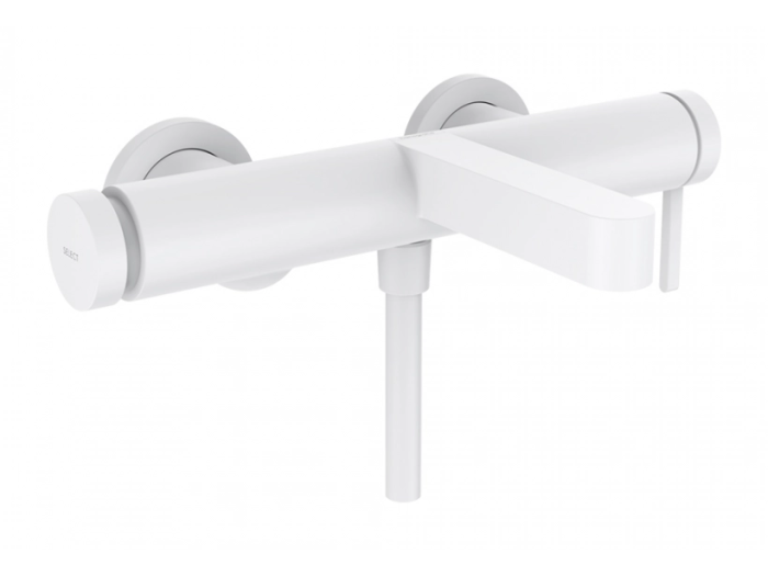 На изображении товар Смеситель для ванны Hansgrohe Finoris, настенный, внешнего монтажа, на 2 отверстия, цвет белый матовый от официального представителя в Москве