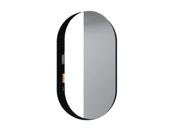 На изображении товар Шкаф Cielo I Catini  500х120х900 мм, зеркальный, овальный, с крашенным корпусом, цвет Matt Black от официального представителя в Москве