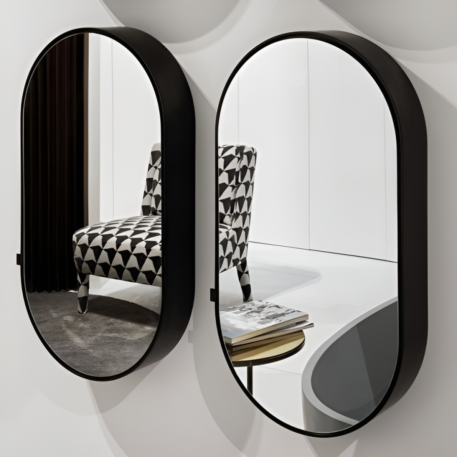 Шкаф Cielo I Catini  500х120х900 мм, зеркальный, овальный, с крашенным корпусом, цвет Matt Black - изображение 3