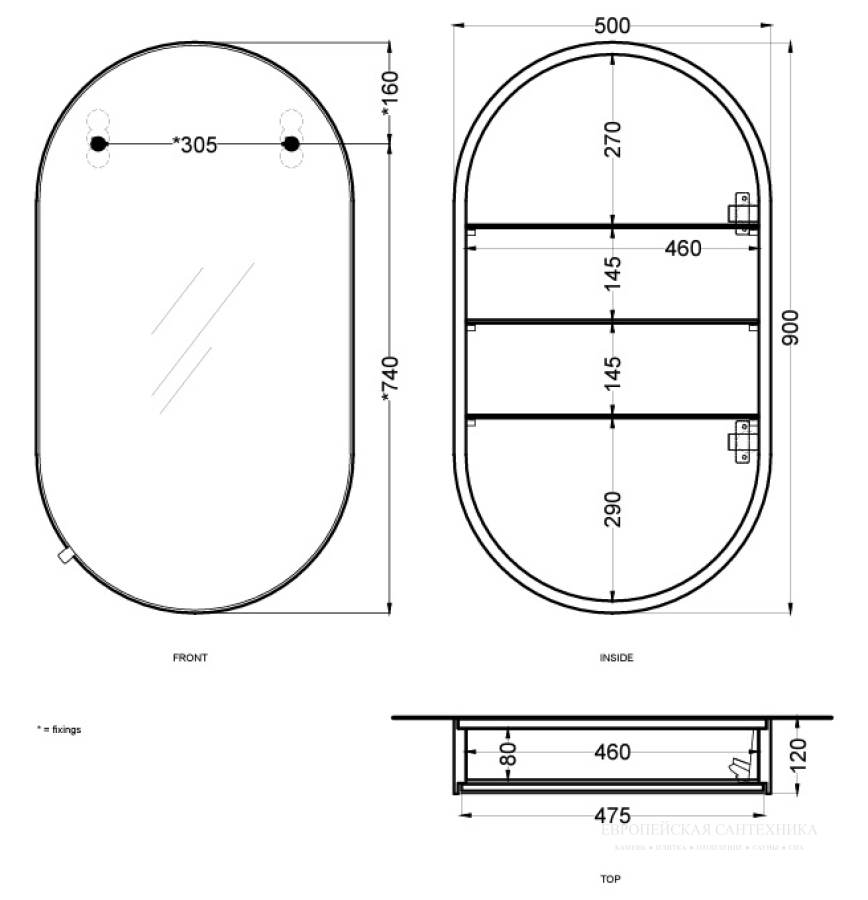 Шкаф Cielo I Catini  500х120х900 мм, зеркальный, овальный, с крашенным корпусом, цвет Matt Black - изображение 4