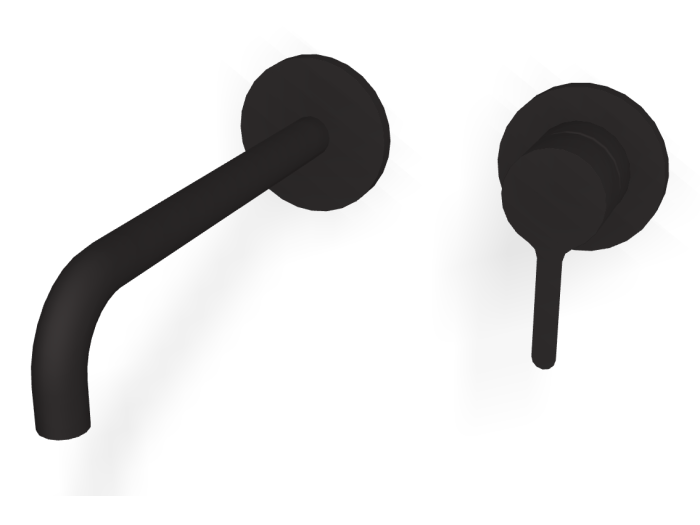 На изображении товар Смеситель для раковины Carlo Frattini Snap, настенный, однорычажный, с донным клапаном Click-Clack, излив 200 мм, внешняя часть, цвет чёрный матовый от официального представителя в Москве