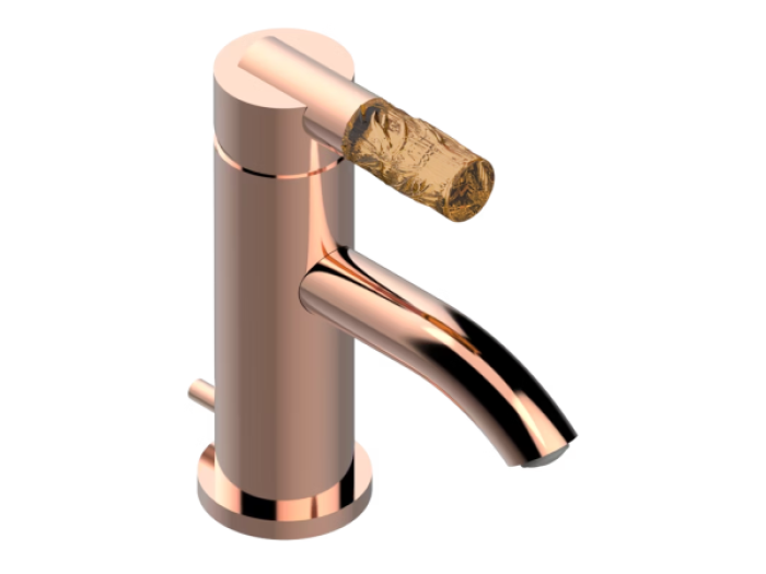 На изображении товар Смеситель для раковины THG Bambou Cristal Ambre, однорычажный, с донным клапаном, цвет Blush PVD от официального представителя в Москве