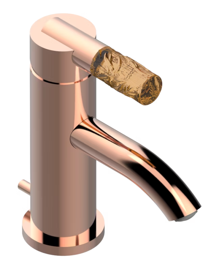 Смеситель для раковины THG Bambou Cristal Ambre, однорычажный, с донным клапаном, цвет Blush PVD