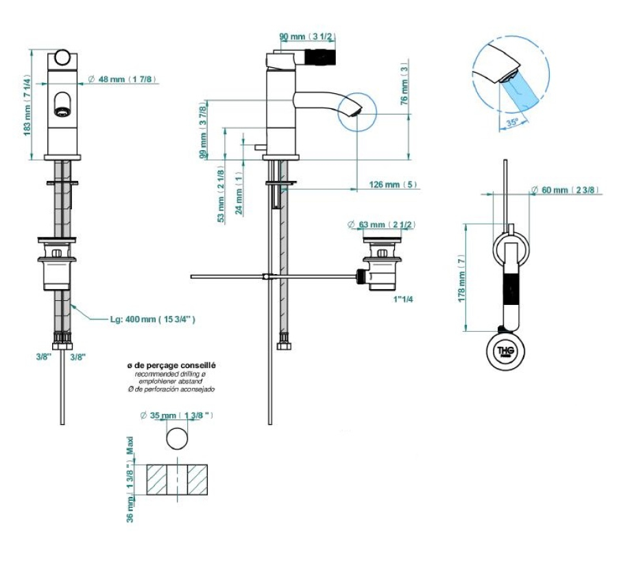 Смеситель для раковины THG Bambou Cristal Ambre, однорычажный, с донным клапаном, цвет Blush PVD - изображение 1