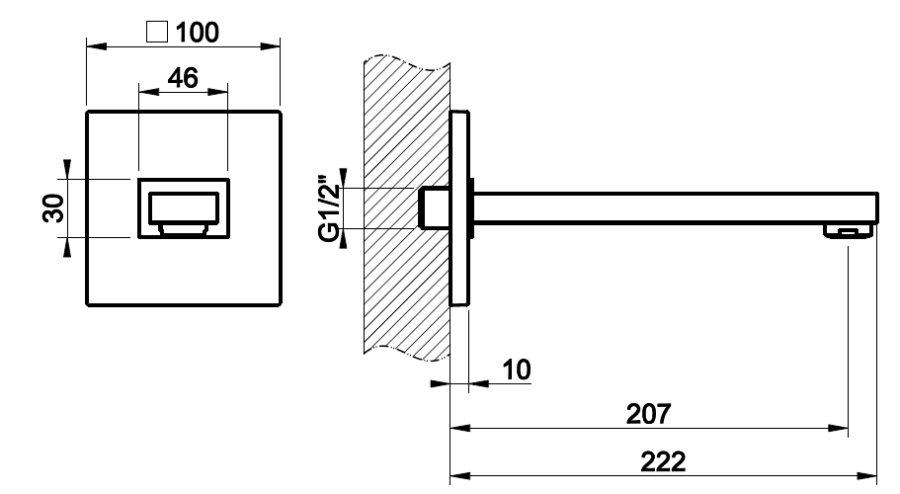 Излив Gessi Rettangolo К, настенный, комбинируемый с удаленным управлением, 207 мм, цвет Warm Bronze Brushed PVD - изображение 2