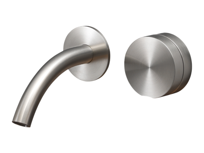 На изображении товар Cмеситель для раковины CeaDesign Giotto Plus, настенный, на 2 отверстия, излив L. 125 мм, внешняя часть, сталь, цвет сатинированная сталь от официального представителя в Москве