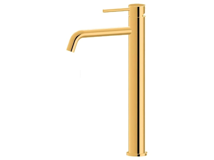 На изображении товар Смеситель для раковины Newform Xt, H360 мм, однорычажный, на 1 отверстие, без донного клапана, шланги с внутренней резьбой, цвет PVD Glossy gold от официального представителя в Москве