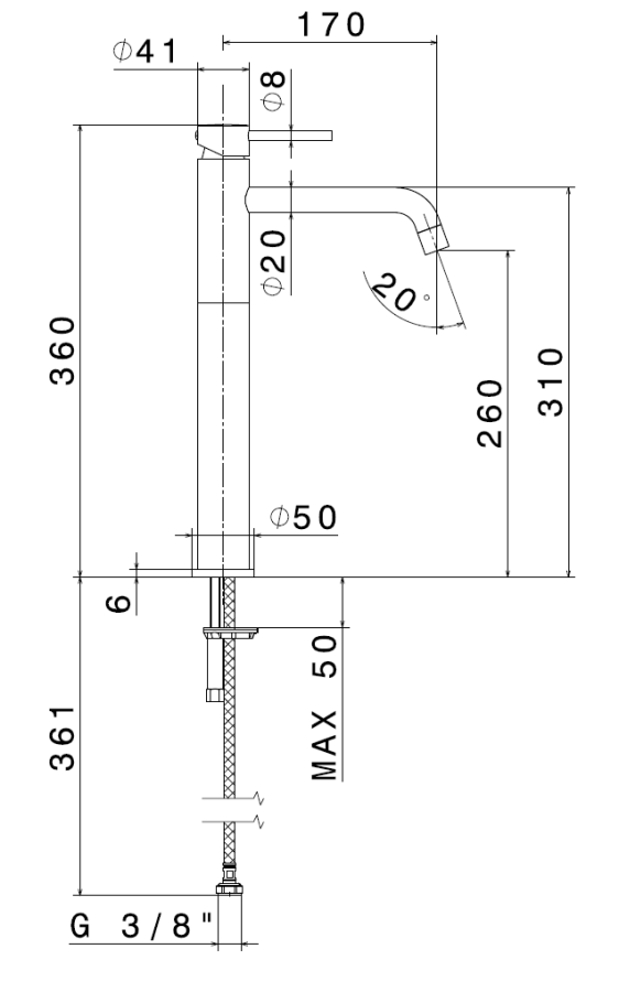 Смеситель для раковины Newform Xt, H360 мм, однорычажный, на 1 отверстие, без донного клапана, шланги с внутренней резьбой, цвет PVD Glossy gold - изображение 1