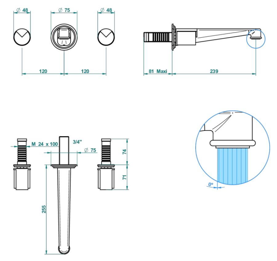 Смеситель для раковины THG Le 9 Howlite, настенный, с длинным изливом, цвет Gold PVD - изображение 2