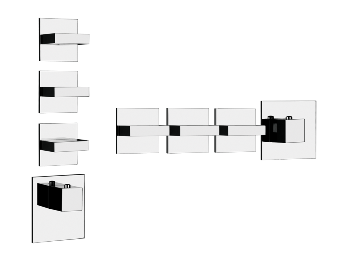 На изображении товар Термостат Gessi Rettangolo, высокой производительности, на 3 независимых выхода, внешние части, цвет Chrome от официального представителя в Москве