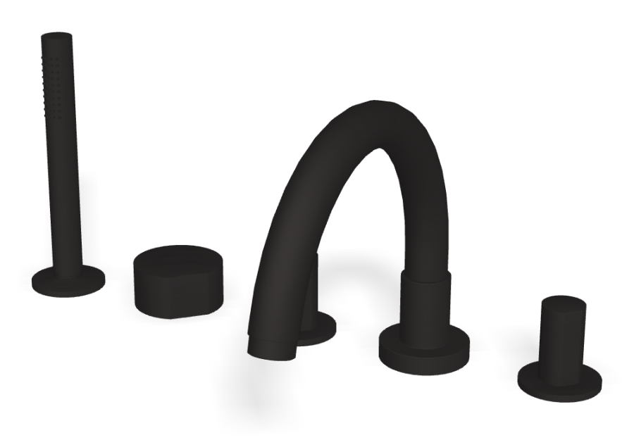 Смеситель для ванны Carlo Frattini SO, на борт, с изливом, вытяжным ручным душем, без ручек, цвет чёрный матовый