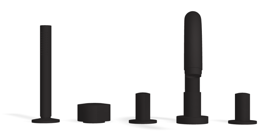 Смеситель для ванны Carlo Frattini SO, на борт, с изливом, вытяжным ручным душем, без ручек, цвет чёрный матовый - изображение 1