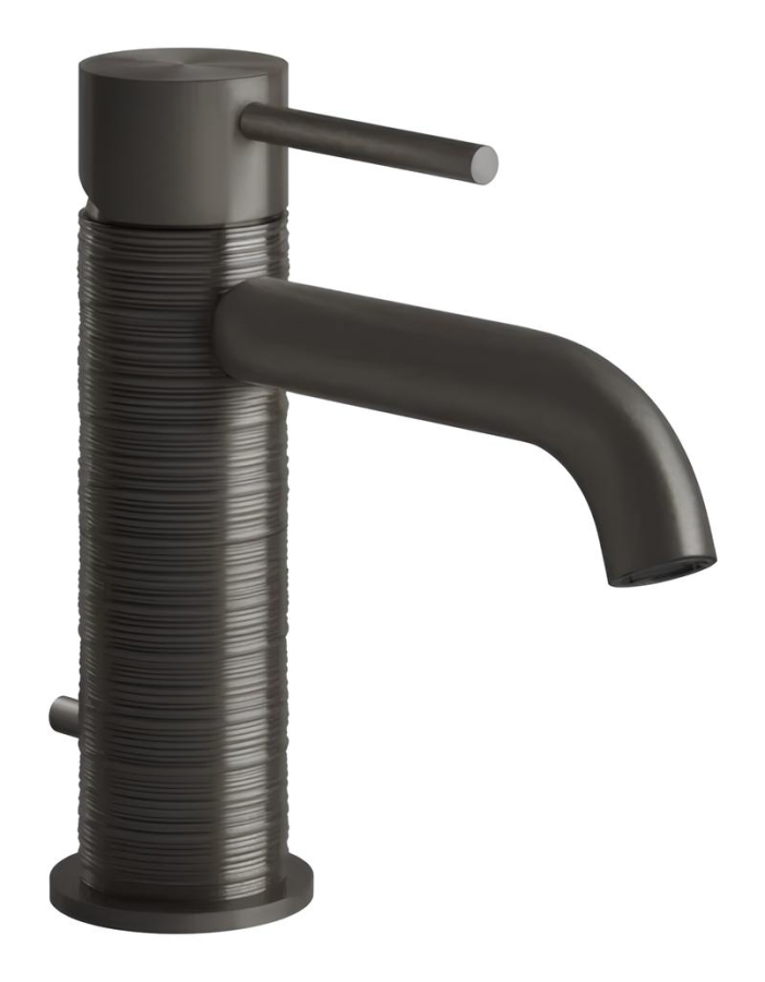 Смеситель для раковины Gessi316, однорычажный, с донным клапаном, соединительными шлангами, цвет Black Metal Brushed PVD