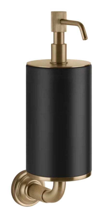 Дозатор для жидкого мыла Gessi Venti20, настенный, с чёрной колбой, объём 300 мл, цвет Warm Bronze Br. PVD