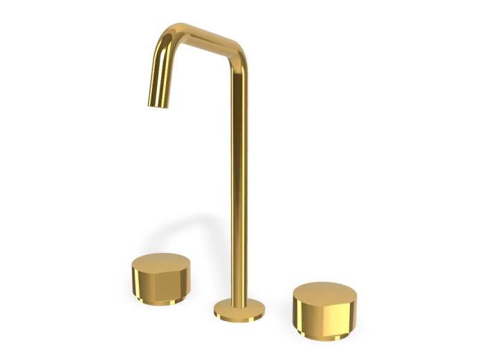 На изображении товар Смеситель для раковины Carlo Frattini SO, без ручек, с вращающимся изливом Ø18 мм, донным клапаном Click-Clack, 2 гибкими шлангами, Н-329 мм, цвет золото от официального представителя в Москве