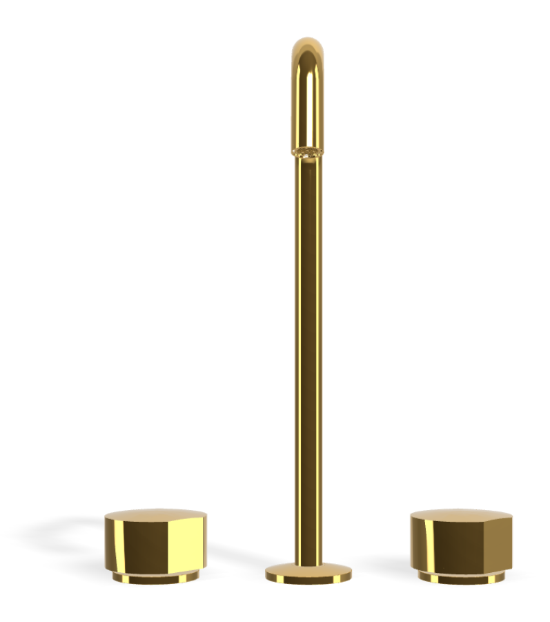 Смеситель для раковины Carlo Frattini SO, без ручек, с вращающимся изливом Ø18 мм, донным клапаном Click-Clack, 2 гибкими шлангами, Н-329 мм, цвет золото - изображение 1